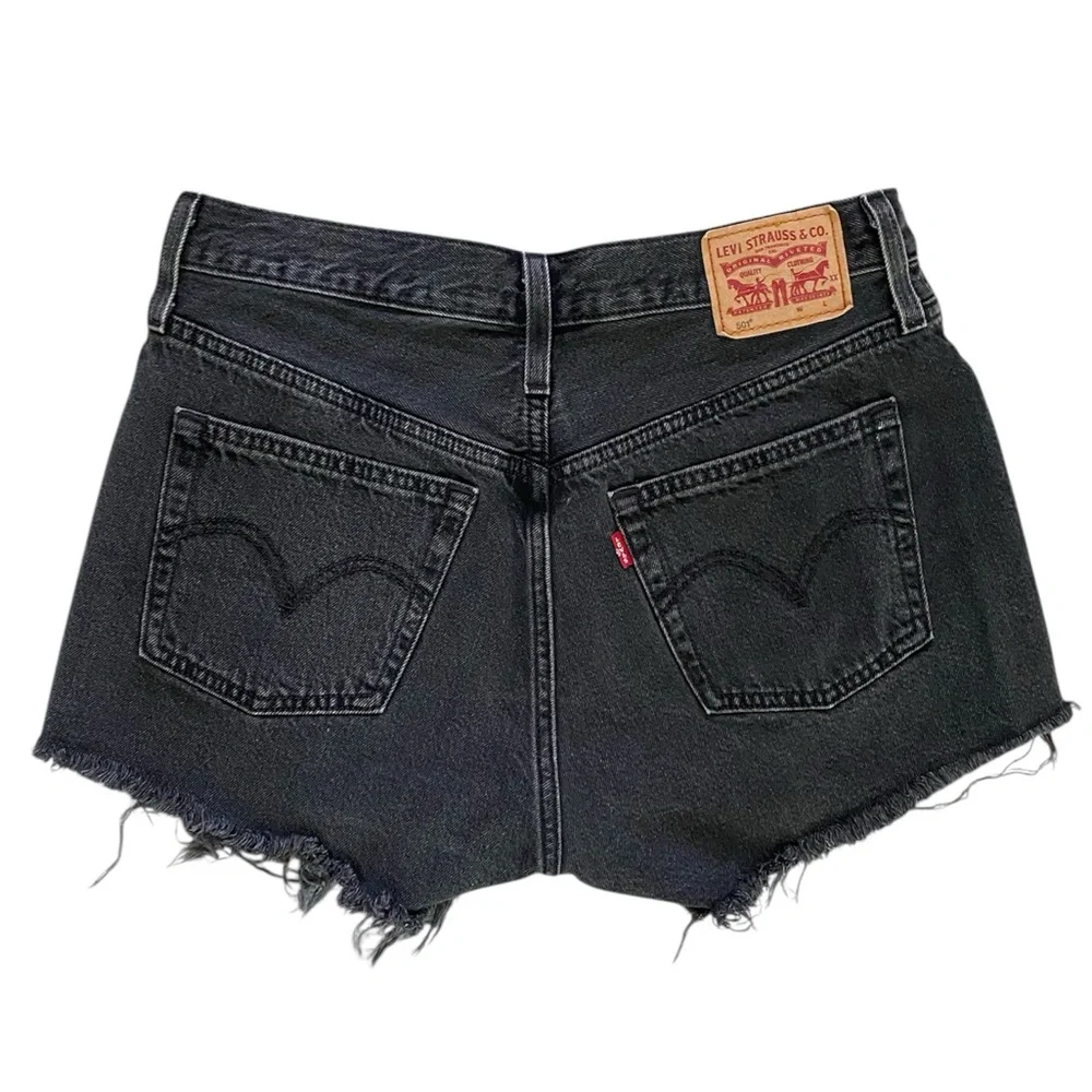 Levi's 501 Original Fit High-Rise Women's Jean Shorts Black Button Fly Size 28